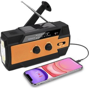 Noodradio - Opwindbare radio - Noodradio dynamo solar - Noodradio opwindbaar - Noodradio zaklamp/Powerbank - Survival radio - Oranje