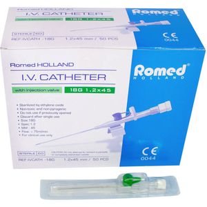 PIERCING NAALD 18G 1.2 x 45 | - Romed I.V. Catheter 50 stuks | Katheters met bijspuitpunt | Steriel | Made in Holland | 18G 1.2 x 45 |