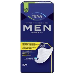 TENA Men – Active Fit Level 2 – Anatomische Inlegkruisjes voor Mannen – Medium Absorptie – Discreet – Comfortabel – 20 stuks