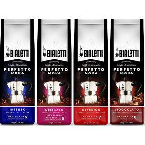 Bialetti Perfetto Moka Gemalen Koffie Proefpakket - 4 x 250 gram - Classico, Intenso, Delicato en Cioccolato