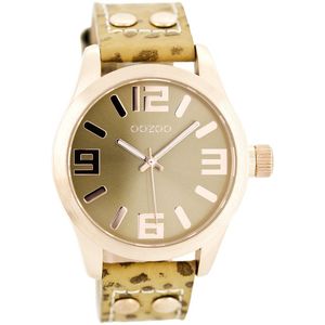 OOZOO Timepieces - Rosé goudkleurige horloge met camel leren band - C8015