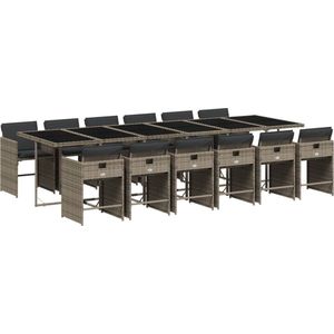 vidaXL 13-delige Tuinset - Poly Rattan - Grijs Tuinmeubel Set - Buitentafel - Lounge Set - Ratten Meubel - Eetkamerset