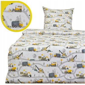 Kinderbedlinnen 160x200 cm - Graafmachines Geel - 100% katoen