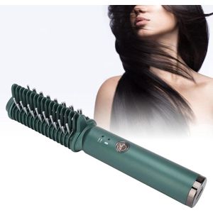 USB Oplaadbare Draadloze Verwarmde Haar Styling Borstel - Groen