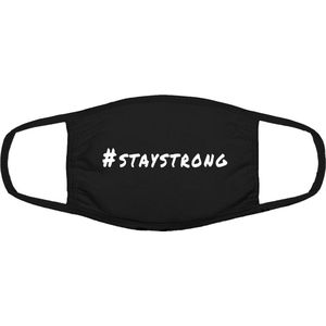 Stay strong - blijf sterk | gezichtsmasker | bescherming | bedrukt | logo | Zwart mondmasker van katoen, uitwasbaar & herbruikbaar. Geschikt voor OV