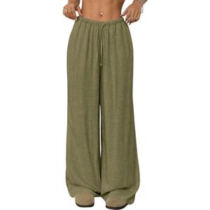 Livano Linnen Broek Dames - Zomerbroek - Volwassenen - Lange Broek - Pantalon - Strandbroek - Zomer - Ibiza Stijl - Olijf - Maat XS