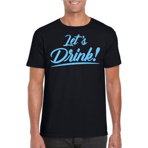 Bellatio Decorations Verkleed T-shirt voor heren - lets drink - zwart - blauwe glitters - glamour S