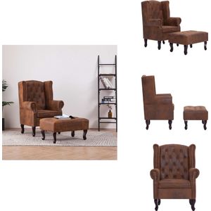 vidaXL Fauteuil En Kruk - Fauteuils En Krukken - Stoel - Stoelen - Fauteuil en voetenbank Chesterfield-stijl kunstsuède bruin