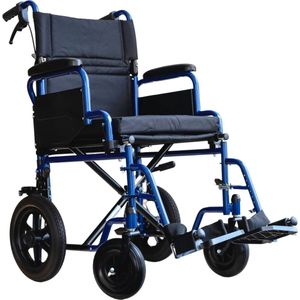 Transport rolstoel Plaza PL2 - Opvouwbaar - Zitbreedte: 45 cm - Anti-lek banden - Inclusief gratis rolstoelkussen - Blauw