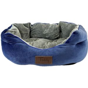 Teddy Exclusive Mand Shadow – Velvet Mandje Blauw – L50xB40xH15cm – Voor Katten & Kleine Honden – Met Opstaande Randen & Uitneembaar Kussen