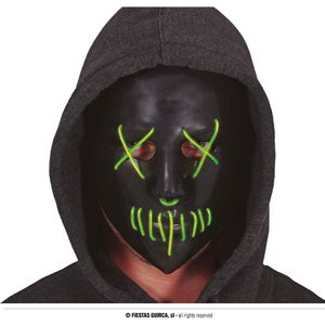 Fiestas Guirca - Zwart masker met LED verlichting - Halloween Masker - Enge Maskers - Masker Halloween volwassenen - Masker Horror
