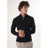 Felix Hardy Kabelgebreide Trui Met Halve Rits - 100% Katoen Heren Zwart - 2Xl