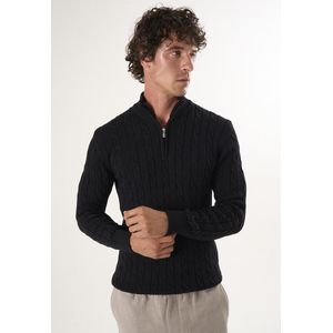 Felix Hardy Kabelgebreide Trui Met Halve Rits - 100% Katoen Heren Zwart - 2Xl