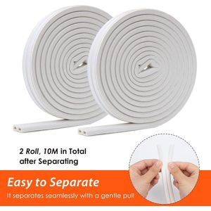 Raamafdichtingsband, 10 m, zelfklevend, tochtstopper, isolatie, voor ramen en deuren, weerbestendige strips, voor deuren (wit)