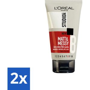 2 x L'Oréal Studio Line Matt & Messy Zero Shine Fibre Paste 150 ml - Haar Gel - Matte Styling - Ruig Haar - Haar Fixatie - Stylingpasta