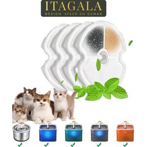ITAGALA Drinkfontein Filters - Navulling Set 4 Stuks - Voor Katten en Honden - Ronde Filters van Carbon
