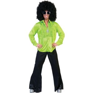 Funny Fashion - Jaren 80 & 90 Kostuum - Zaterdag Disco Hemd Groen Man - Groen - Maat 56-58 - Carnavalskleding - Verkleedkleding