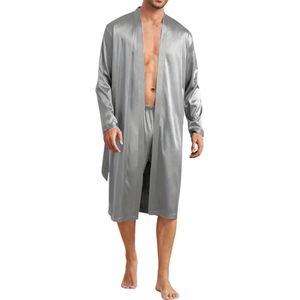 Livano Satijnen Badjas Heren - Kimono - Kamerjas - Satijn - Ochtendjas - Pyjama - Grijs - Maat XL