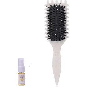 Aurgan Curl Styling Haarborstel - creme - met 10ml Aurgan arganolie - voedende haarolie - krullenborstel - volumieus haar - krullenkam - antiklit - curl brush - defining brush - antiklit haarborstel voor krullen