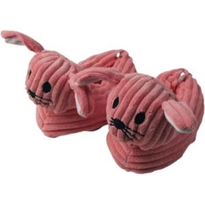 Pantoffels konijn velvet look - Roze / Wit - Polyester - Maat 30 - 31