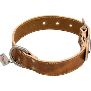 Jack and Vanilla Lederen halsband vintage Timeless 45 cm x 25mm lichtbruin. nek 33-39 cm afgewerkt met matte chroom