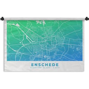 Wandkleed - Wanddoek - Stadskaart - Enschede - Groen - Blauw - 60x40 cm - Wandtapijt - Plattegrond