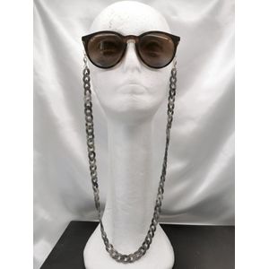 Trendy – 2 in 1 - Zonnebril / Ketting - Brillenkoord - vintage - Acryl schakelketting - 70 cm – gemêleerd Grijs