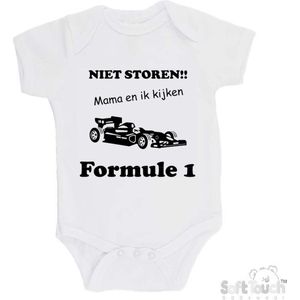 100% katoenen Romper ""Niet storen!! Mama en ik kijken Formule 1"" Unisex Katoen Wit/zwart Maat 62/68