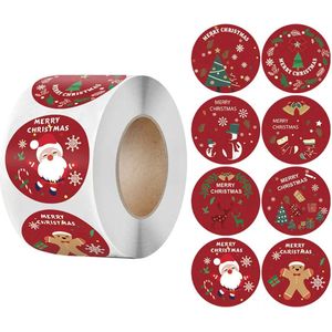 500 Kerst Stickers Op Rol - 2.5cm - Kerststickers - Christmas Stickers - Label Kerst - Sluitzegel - Merry Christmas Rood Mix - 25mm