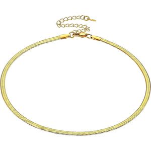 Platte slangenketting voor dames en meisjes roestvrij staal - verstelbare visgraat choker in zilver, goud of roségoud