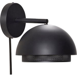 HÜBSCH INTERIOR - Zwart metalen wandlamp, metaalgaas binnenzijde - ø20xh28cm