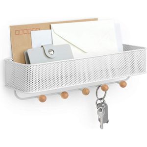 Sleutelhouder – Sleutelkastje Muur - Opbergmandje Wit – Wand Organizer – Wanddisplay - Sleutelrekje - Kapstok - Wanddisplay - Breedte 32 cm