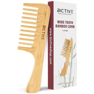 Houten kam met brede stekels voor ontwarren van krullend en dik haar