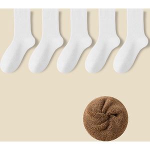 5 paar thermo sokken voor heren - warme dikke wintersokken - dikke warme herensokken - comfortabele dempende sokken - dikke badstof sokken - geschikt voor werk, wandelen, wandelen, vrije tijd - 5 paar combinaties [5 wit]