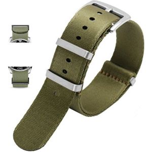 Horlogeband Nylon band - Nato strap - Groen met Zilveren gesp - 22mm