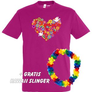 T-shirt Love Peace Hart | Love for all | Gay pride | Regenboog LHBTI | Fuchsia | maat 4XL