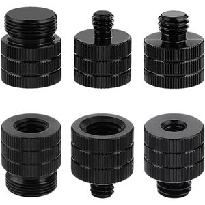 Allecto plus - Microfoon Stand Adapter Set van 6 stuks - Zwart Aluminium - Voor Statief en Camera - Microfoon Draad Adapter