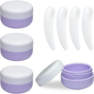 Allecto plus - Set van 4 herbruikbare siliconen crèmepotjes met spatels - Lichtpaars Voor op reis: 4x30 ml reiscosmeticacontainers en mini-spatels Handige reisbenodigdheden en accessoires voor onderweg.