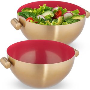 Relaxdays 2x serveerkom rvs - saladeschaal hoog - mengkom goud - metalen schaal 3,5 liter