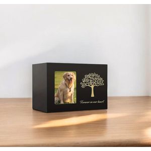 Artic Ebonwood Urn (XL) – Zwart – 700ML – Huisdieren Urn – Gelakt Hout – Met Fotolijstje – Inclusief Fluwelen Zakje voor As – Urn voor Huisdier – Urn Hond – Urn Kat – Urn Konijn – Urn Paard – Dierlijk As – Herinneringsboom