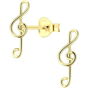 Joy|S - Zilveren muzieksleutel oorbellen - 4 x 13 mm - G sleutel - 14k goudplating