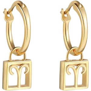 Zilveren Oorbellen - Oorbellen sterrenbeeld Ram | Gold color silver | 925 Sterling Zilver - Direct uit voorraad - Met 925 Zilver Certificaat - In Leuke cadeauverpakking - Tip voor Moederdag