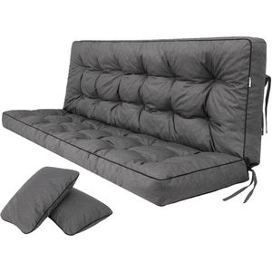 Bankkussen voor Tuinmeubelen - Comfortabel Zitkussen met Inclusief Zijkussens, 140 x 50 cm - Antraciet