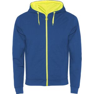 Kobalt Blauw / Fluor Geel sweatshirt met rits en capuchon in contrast kleuren model Fuji merk Roly maat XXL