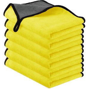Microvezelreinigingsdoeken, 6-pack autoreinigingsdoeken, dubbellaags verdikte microvezeldoeken, pluisvrij, superabsorberende reinigingsdoeken voor het wassen, drogen en detailen van de auto, geel, 40x30cm