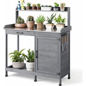 Bealife CC51 tuinwerktafel voor planten, tuintafel voor planten, tuintafel voor planten met plantenbank, 111,6 x 46,5 x 125 cm, grijs