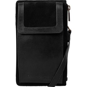 Crossbody Midway | Leren + suède telefoontasje | Iphone 15 pro max | Zwart