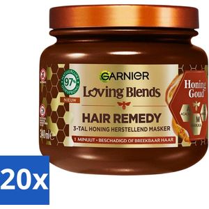 20 x Garnier - Loving Blends Honing Goud - Hair Remedy Haarmasker - Beschadigd & Breekbaar Haar - 340 ml - Haarverzorging - Honing Masker - Natuurlijke Ingrediënten - Duurzaam - Garnier