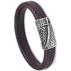 Victorious Leren Armband Heren – Bruin Leer & Zilveren Veren Sluiting – Bruin/Zilver – 22cm