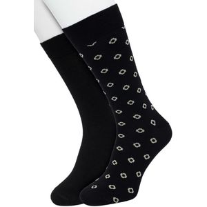 Bonnie Doon Heren Sokken set Zwart maat 40/46 - 2 paar - Effen en Print - Bloem - Gladde Naden - Brede Boord - Uitstekend Draagcomfort - Perfecte Pasvorm - 2-pack - Multipack - Effen - Outline Icon - Black - OL222506.101
